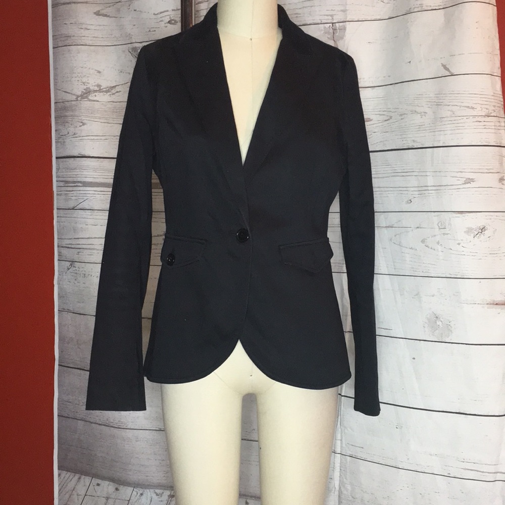 CALVIN KLEIN STRUCTURED COTTON BLAZER WITH VELVET COLLAR EUC